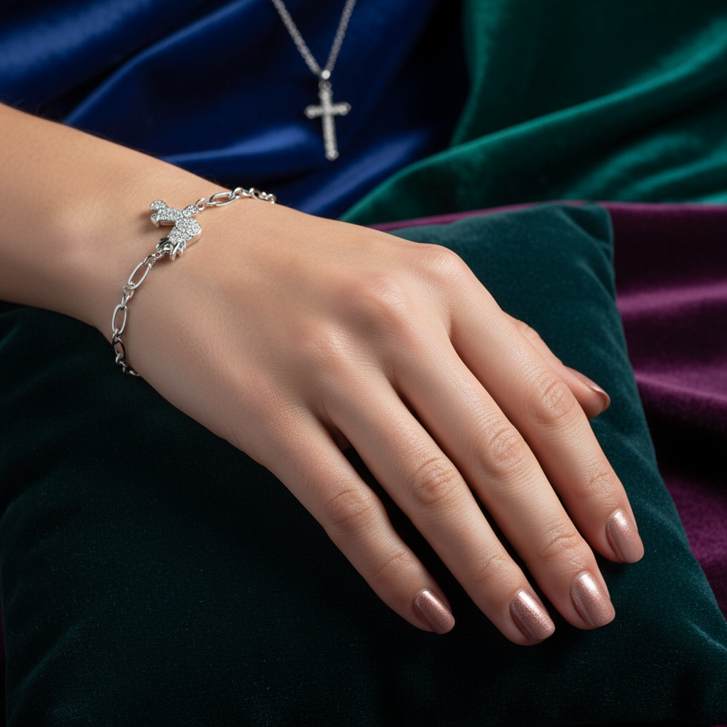 Rudy 0.25ct CZ Rhodium Reindeer Charm Bracelet