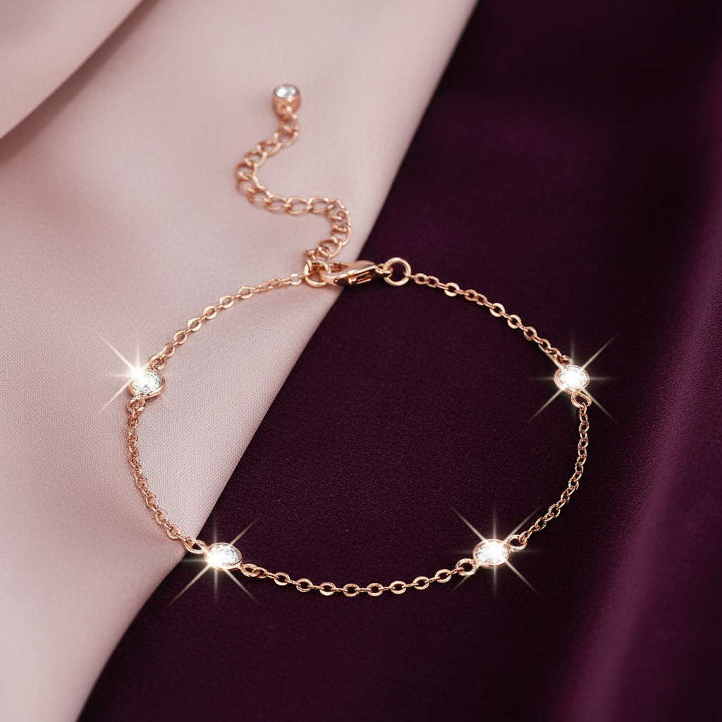 1Ct Rose Gold Plated Clear CZ Round Bezel Saturn Bracelet