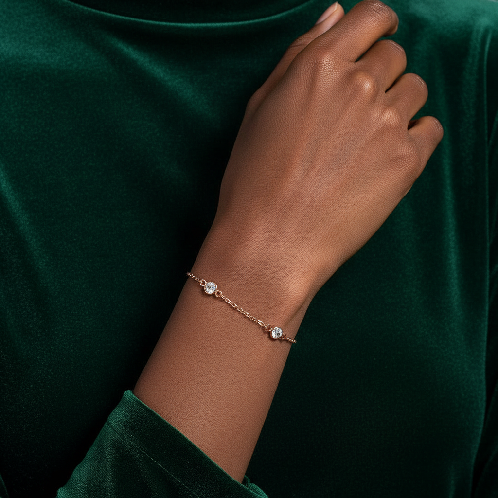 1Ct Rose Gold Plated Clear CZ Round Bezel Saturn Bracelet