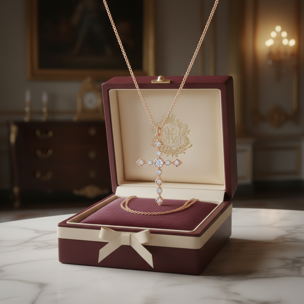 Dainty Art Deco Rose Gold Plated Clear CZ Cross Pendant