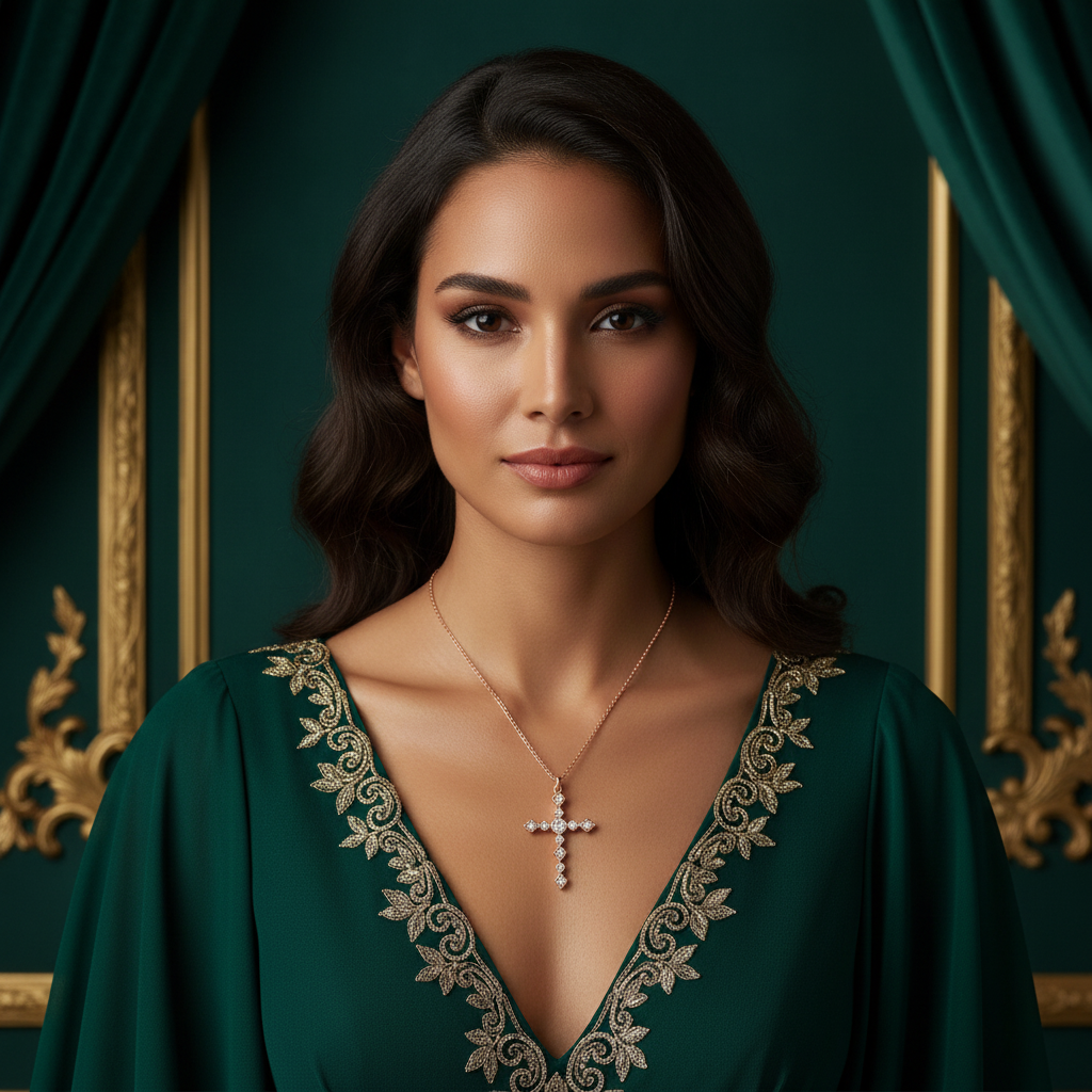 Dainty Art Deco Rose Gold Plated Clear CZ Cross Pendant