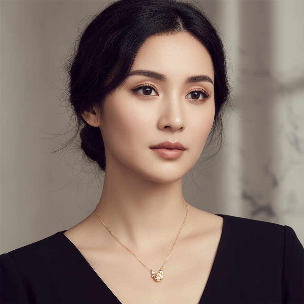 Gold Plated Reversible Champagne CZ Reindeer Pendant