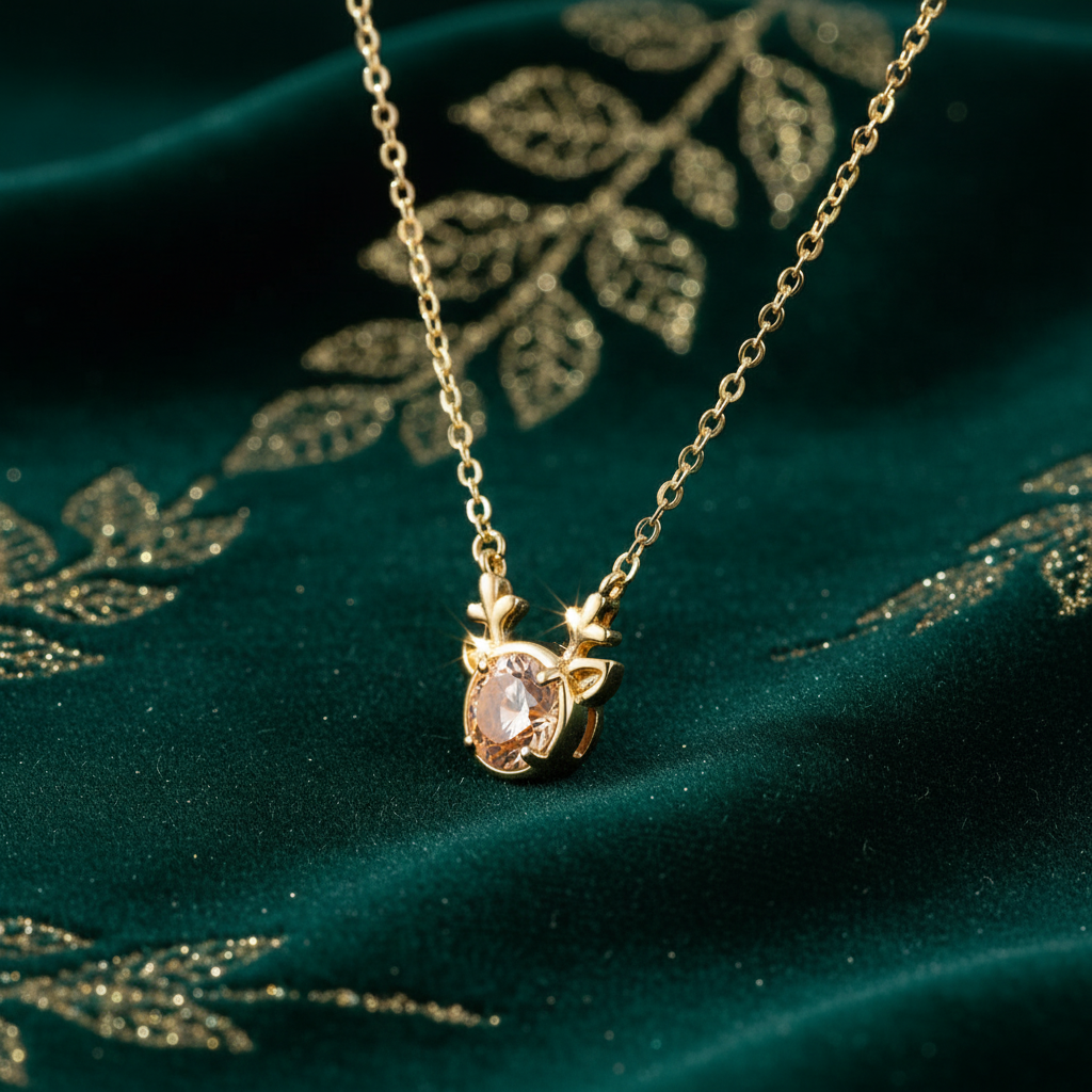 Gold Plated Reversible Champagne CZ Reindeer Pendant