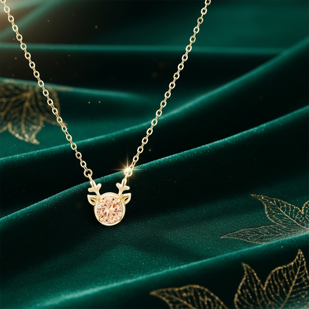 Gold Plated Reversible Champagne CZ Reindeer Pendant